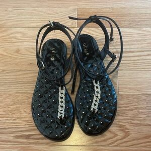 Guess Black Sandals with Silver Accents